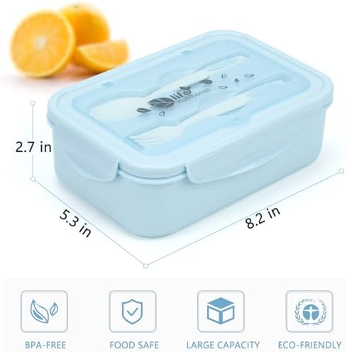 Bento Boxes for Adults - 1100 ML Lunch Box Container For Kids Women With Built-in Spoon & Fork - Durable for On-the-Go Meal, BPA-Free and Food-Safe Materials（Light Blue）
