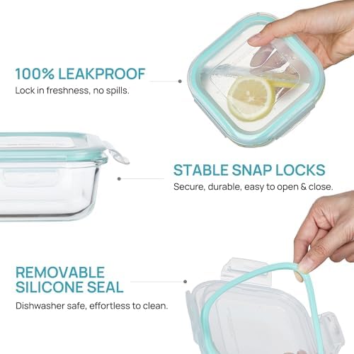 Vtopmart 2Pack 17.5oz Glass Meal Prep Food Container Sets with Lids