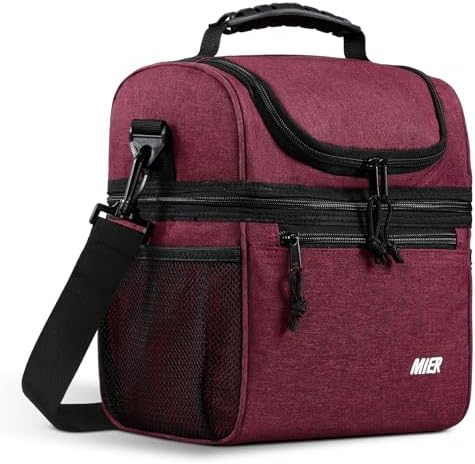 MIER Insulated Lunch Box Bags for Men Women, Dual Compartment, Burgundy