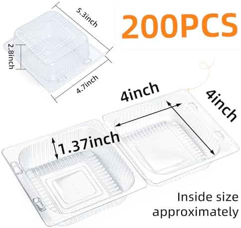 Evnlo 200 Count Heavy Duty Clear Clamshell Food Containers Hinged with Lids