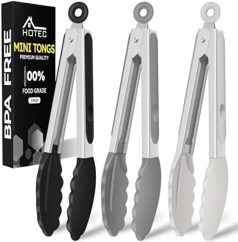 HOTEC Small Silicone Kitchen Tongs 7-Inch Mini Serving Tongs, Set of 3