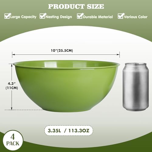 Greentainer 4-Piece Plastic Mixing Bowl Set, 113oz Lightweight Serving Bowls, Large Salad Bowls for Baking,Prepping, Cooking and Serving Food, Dishwasher & Microwave Safe