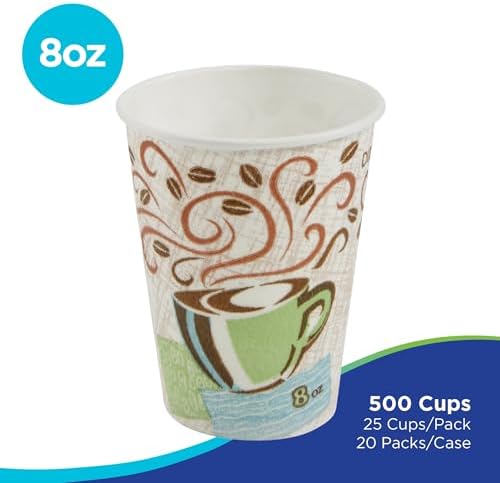 Dixie PerfecTouch 8 oz Paper Coffee Cups By GP PRO, Coffee Haze Design, 500 Count (25 Disposable Cups Per Sleeve, 20 Sleeves Per Case) 5338DX