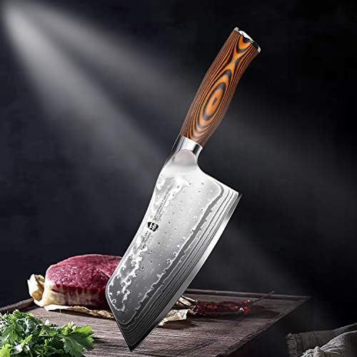 TUO Cutlery Cleaver Knife - Japanese AUS-10 45-Layers Steel - Chinese Chef's Knife Featured Damascus Rose Pattern - Meat and Vegetable Cleaver with Ergonomic Pakkawood Handle-7"-Fiery Phoenix