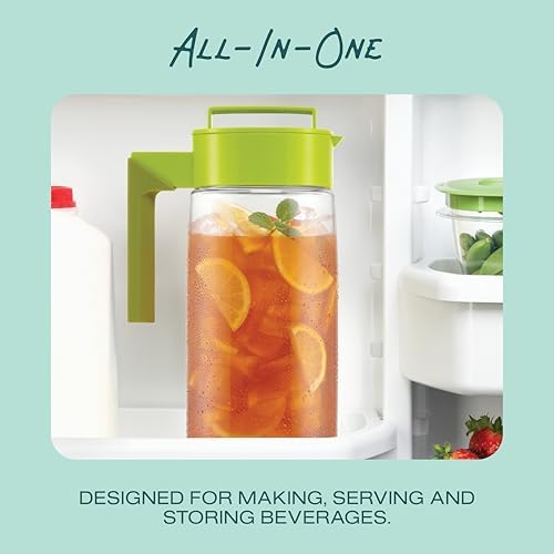Takeya Airtight Pitcher - Durable BPA-Free Eastman Tritan Odor/Stain-Resistant Leakproof Lid for Iced Tea/Water Easy-Grip Silicone Handle Spill-Free Spout Fridge-Friendly Made in USA 2 Quart/Blueberry