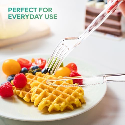 FOCUSLINE 540 Clear Plastic Silverware, Heavy Duty Disposable Cutlery Set