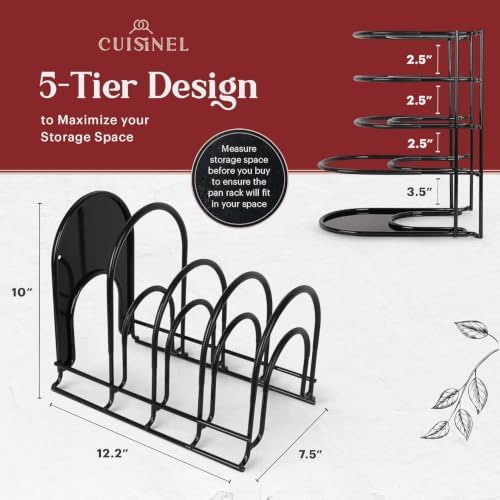 Cuisinel 5-Tier Pan Organizer for Cast Iron Skillets Griddles, Black 12.2"