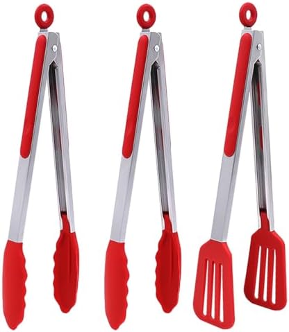 12 Inch Kitchen Tongs Set of 3, Cooking Tongs with Silicone Tips