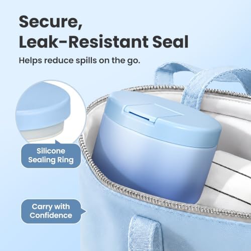 Pawtong 12oz Insulated Vacuum Food Jar with Buckle Lid Wide Mouth Soup Thermo for Hot Food Kids Leakproof Stainless Steel Lunch Container (Gradient Blue, 12OZ)