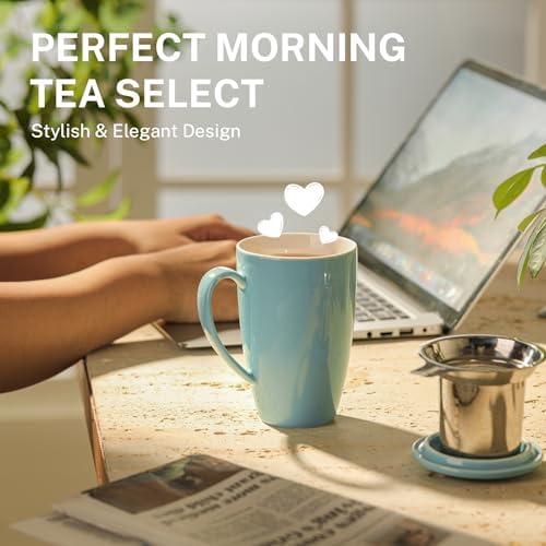 Sweese 15oz Porcelain Tea Mug with Infuser and Lid – Microwave Safe, Ergonomic Handle, Lead-Free Glaze, for Loose Leaf Tea