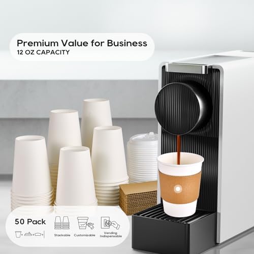 JOLLY PARTY 50 Pack 12 oz Disposable Paper Coffee Cups with Lids & Sleeves