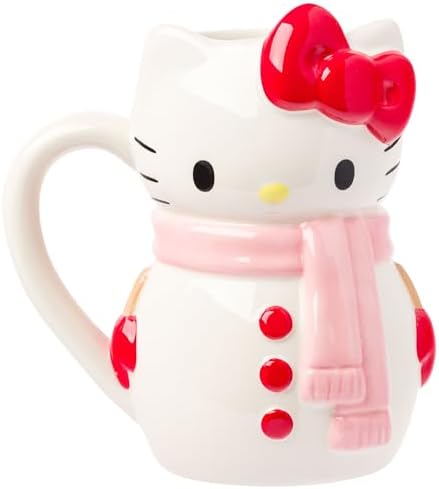 Silver Buffalo Sanrio Hello Kitty Christmas Snow Man, 3D Sculpted Mug, 20oz