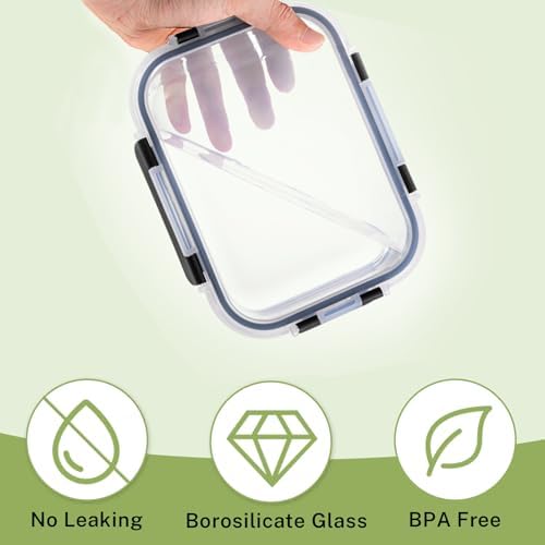 8 Pack Glass Food Storage Containers with Snap Locking Lids for Meal Prep