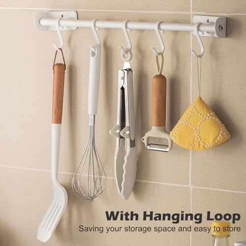 9" Kitchen Tongs for cooking with Silicone Tips, 3Pcs Serving Tongs, White