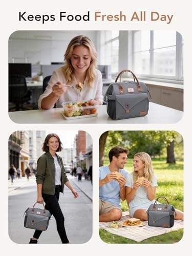 Lekesky Insulated Lunch Bag Portable Lunch Bag for Women Work-11L, Grey
