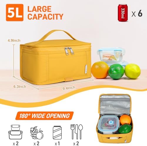NOL Small Lunch Bag Mini Lunch Box Insulated Lunch Bag for Men/Women Leakproof Cooler Tote Bag Lightweight Nylon Waterproof Lunch Box For Work, Earth-yellow