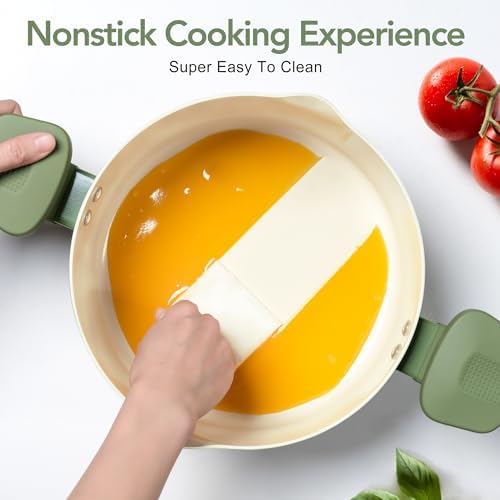 MICHELANGELO 6 Qt Ceramic Nonstick Pasta Pot with Strainer Lid, Roden Green