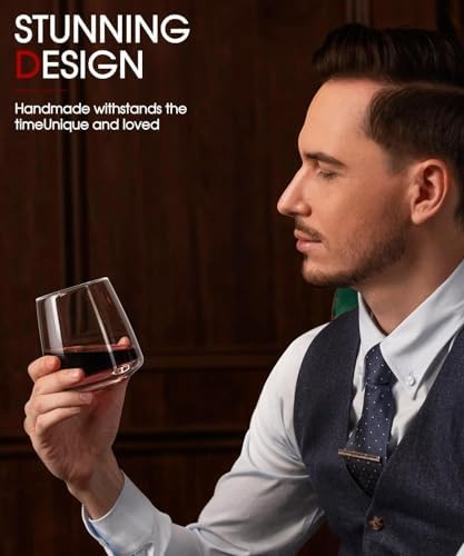 OJA Wine Glasses Set, Crystal Stemless Red Wine Glass, Set of 6, 13.5 oz