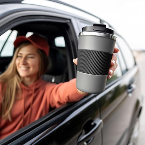 Insulated Travel Coffee Mug, Stainless Steel Coffee Cup with Leakproof Lid