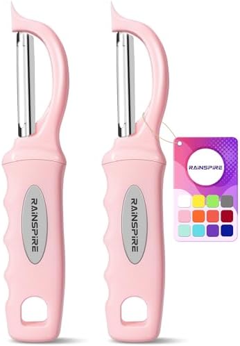 Rainspire Vegetable Peeler Potato Peelers for Kitchen, Sharp Stainless Steel Blades Veggie, Comfortable Handle Fruit Peeler, Carrot Peeler Apple Peeler Dishwasher Safe (2, Pink)