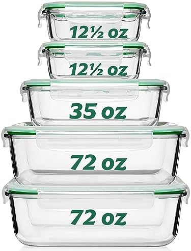 Fusion Gourmet Family Pack - Glass Storage Containers - Airtight 5 Pack
