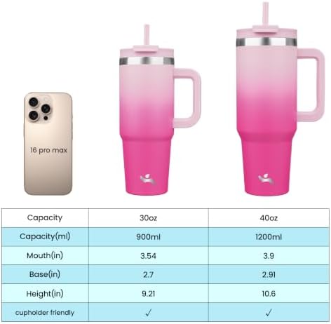 Konokyo 40 oz Insulated Tumbler Water Bottle with Handle, Straw Lid
