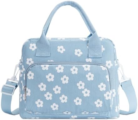 Lunch Bag Women Lunch Box for Women Adult Cute Insulated Lunch Bag Lager Cooler Lunch Tote Bags for Work Picnic (Blue-Flower)