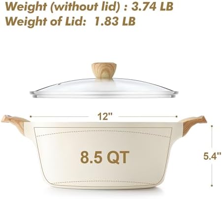 SENSARTE Ceramic Nonstick Stock Pot with Lid, 2.6/4.5/6.6/8.5/11 QT Soup Pot Casserole Pot, Non-toxic Healthy Pasta Pot, Large Cooking Pot Stew Pot, Induction Compatible, PFOA PFAS PTFE Free, White