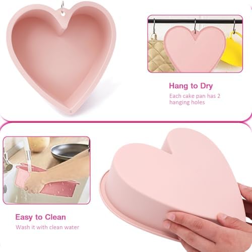 Alimat PluS 8 Inch Heart Shaped Cake Pans Set of 2 with Hanging Hole(Pink)