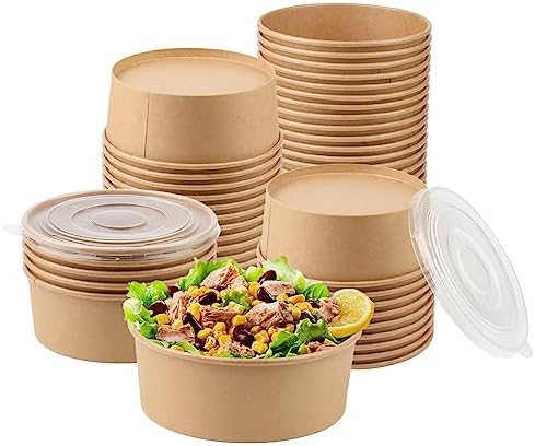 36 oz 50 Sets Large Kraft Paper Bowls with Lids, Paper Salad Bowls