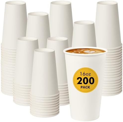 RACETOP 16 oz Coffee Cups, 200 Pack, Disposable Paper Hot Coffee Cup