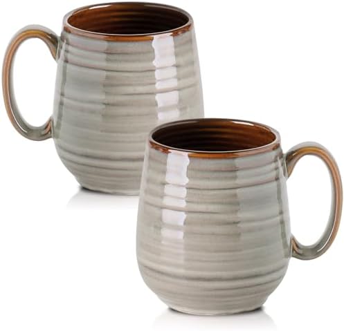 HASENSE 20 Oz Coffee Mugs Set of 2, Porcelain Large Coffee Cups, Light Grey