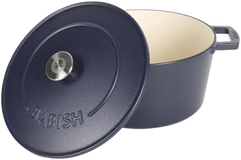 Babish 6-Quart Round Enameled Cast Iron Dutch Oven with Lid – Blue, Heavy-Duty Dutch Oven for Slow Cooking, Braising & Baking