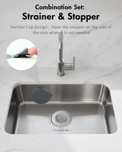 Reversible Sink Drain Strainer & Kitchen Sink Stopper Set, Anti-Clog
