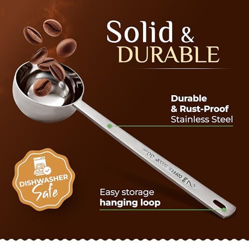 Orblue Premium Coffee Scoop Set - 1 Tbsp (15ml) & 2 Tbsp (30ml) Measuring Tablespoon - Stainless Steel Coffee Measuring Spoon and Scooper with Long Handles - Pack of 2