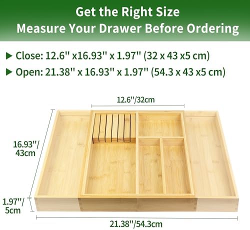 VaeFae Bamboo Silverware Drawer Organizer, 6 Slots, Natural