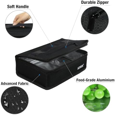 Aosbos Small Insulated Lunch Bag,Compact Black Lunch Box For Work