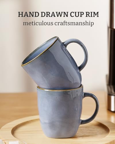 famiware Coffee Mugs Set of 8, Ocean Square 13oz Coffee Cup Set with Handle