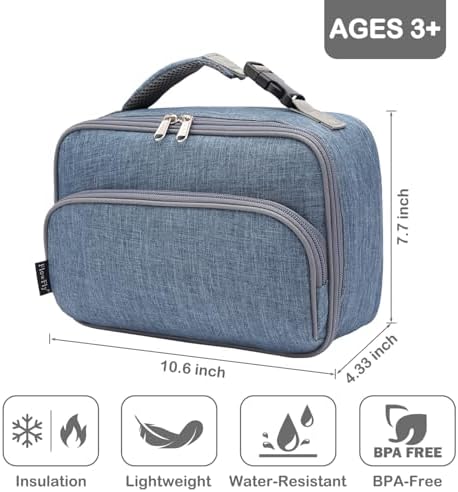 FlowFly Kids Lunch box Insulated Soft Bag Mini Cooler Back to School Thermal Meal Tote Kit for Girls, Boys,Navy