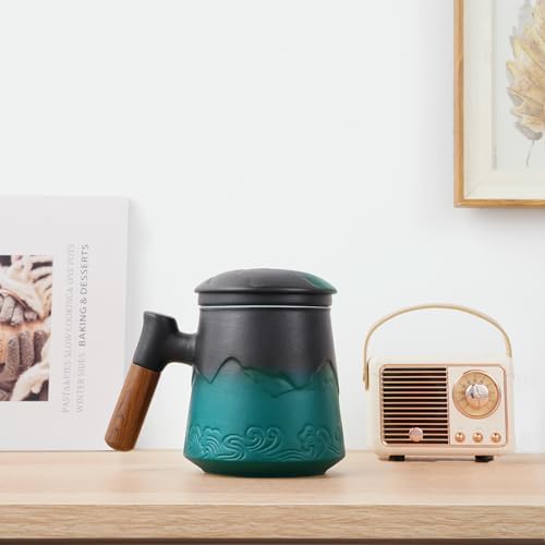 ZENS Tea Mug with Infuser and Lid for Loose Leaf Tea Steeper, 15oz Green