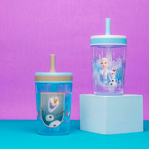 Zak Designs Disney Frozen II Movie Kelso Tumbler Set, Leak-Proof Screw-On Lid with Straw, Made of Durable Plastic and Silicone, Perfect Bundle for Kids (Frozen 2 Olaf, 15 oz, 2pc Set) (Pack of 12)