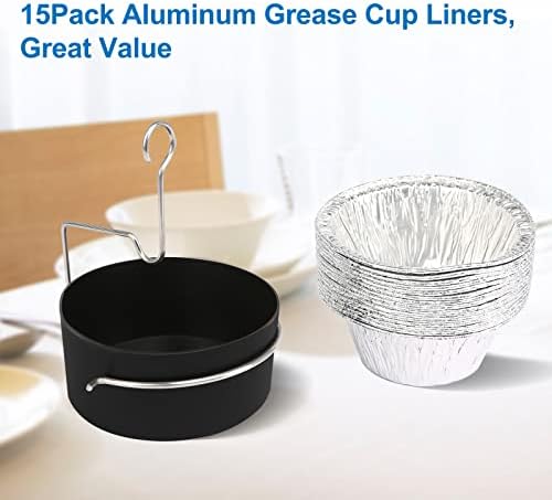 Uniflasy Grill Grease Tray Cup and Grease Clip fits CharBroil/Kenmore Gas Grill, Grease Tray with Aluminum Foil Liner (15Pack), Grease Catch Cup for Masterbuilt 30" & 40", Kenmore and More Grills