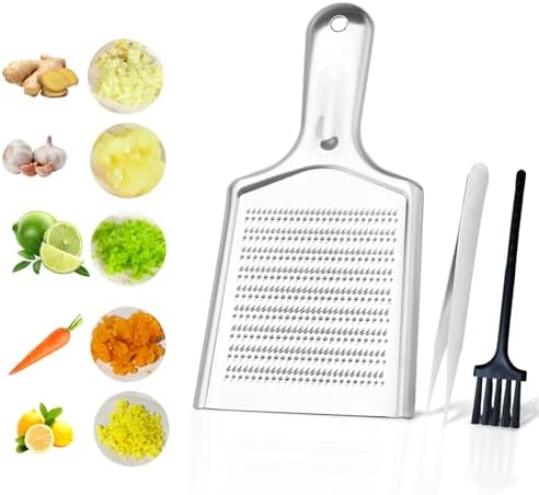 Ginger Grater Tool, Stainless Steel Grater Rustproof 8.46"x4.16" Large Size Ginger Grinder for Fine Grate, Dishwasher Safe Kitchen Tool for Garlic Cheese, Nutmeg, Vegetables & Citrus Zesting