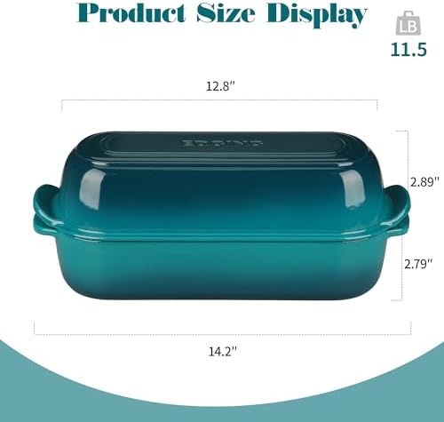 EDGING CASTING Enameled Cast Iron Loaf Pan with Lid, Bread pan, Dutch Oven Bread pan for Homemade Sourdough Bread Baking, 12.5x5.5 inch, 5qt, Darkcyan