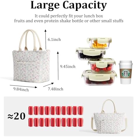 Lunch Bag for Women Adult Large Insulated Lunch Box Girl Cute Corduroy Lunch Tote Bags Reusable Leakproof Cooler Work Picnic