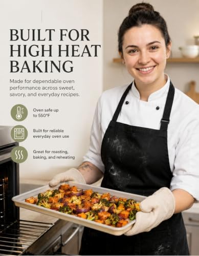 Boxiki Kitchen Ceramic Baking Sheet 15" x 10" Quarter Sheet Pan - KFCC Korean Ceramic Nonstick Cookie Sheet, Heavy Duty Aluminized Steel Baking Tray, Oven Safe to 550°F, For Cookies & Vegetables