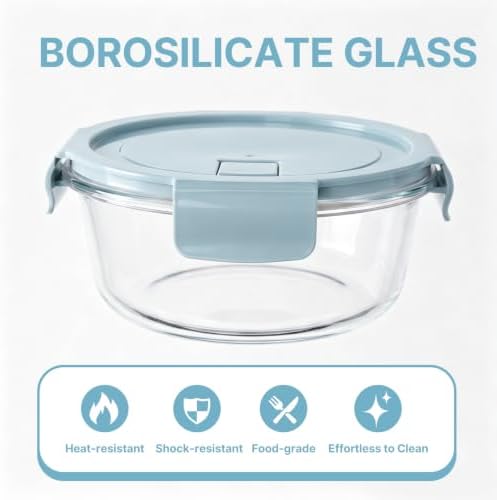 4 Pack 12oz Glass Meal Prep Containers, Glass Food Storage Containers with Airtight Lids, Leak Proof, Easy to Clean, Microwave, Dishwasher, Oven, and Freezer Safe