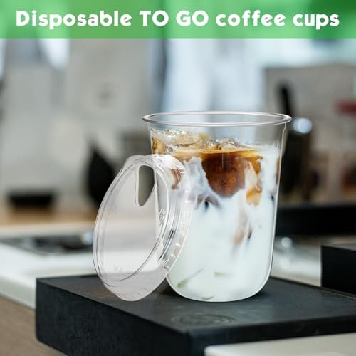 Baderke 25 Pcs Round Bottom Plastic Cups with Lids Clear Togo,16 Oz
