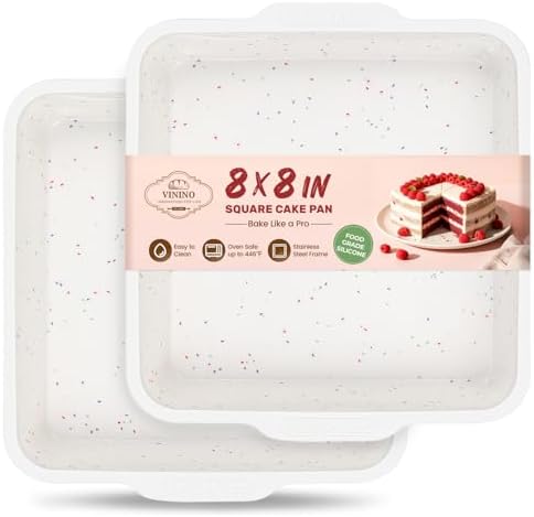 Vinino 8 x 8 Inch Silicone Brownie Pan, 2 Pack Square Mold with Steel Frame