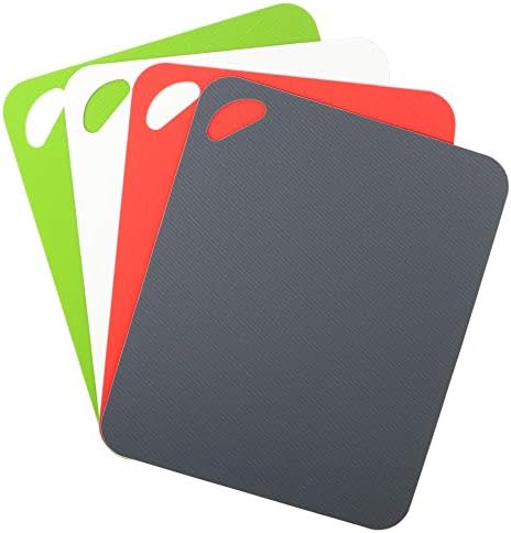 Dexas Heavy Duty Cutting Board Grippmat, Flexible Cutting Boards for Kitchen, Set of 4, Non Slip Plastic Board Cutting Mat 11.5 by 14 Inches Gray, Red, White and Green Set, Kitchen Gadgets